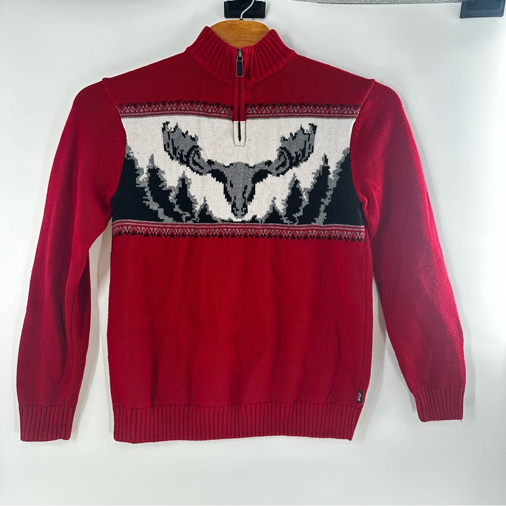 Chaps Size Large Red Moose Pattern Men's Sweater Cozy Holiday
